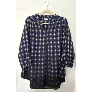 Antilia Femme Blouse - Midnight Blue Tunic Plaid Graphic Pattern